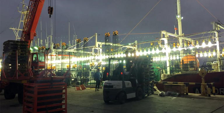 Arribaron a puerto local los primeros dos poteros con calamar Illex zafra 2022