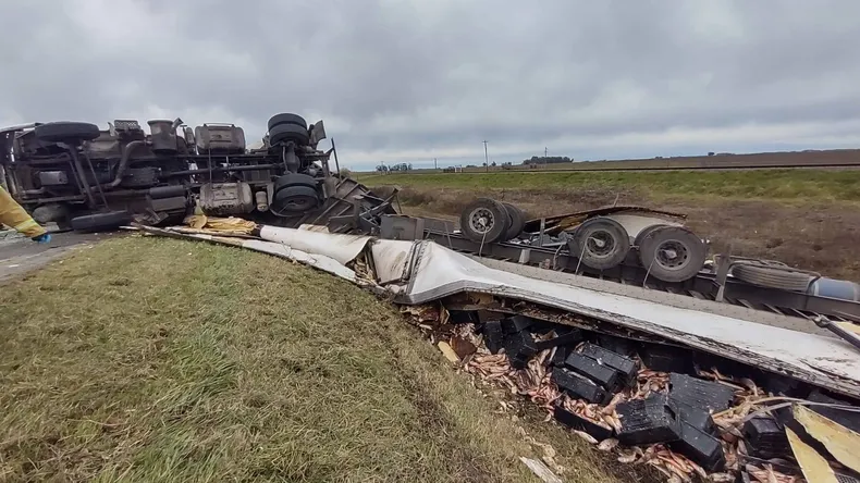 Volcó un camión con pescado en la Autovía 2. La corvina puede esperar…